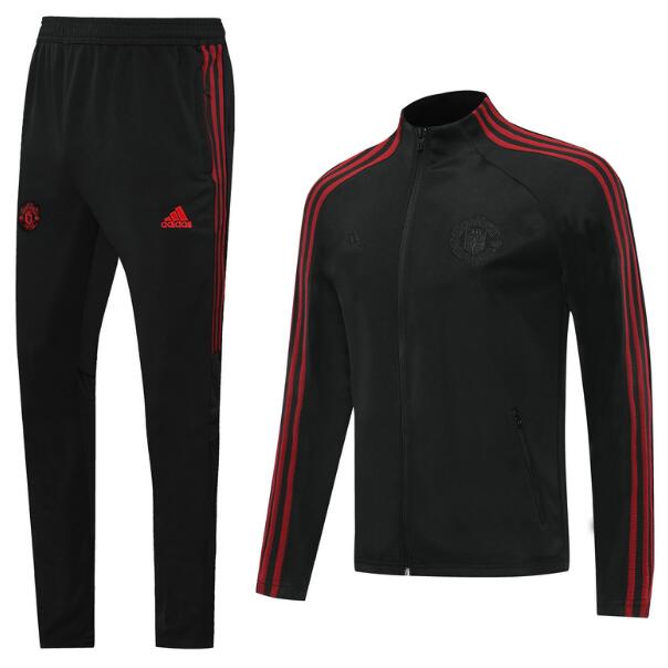 Manchester United Black Red Stripe Training Suits Jacket with Trousers 2020/21